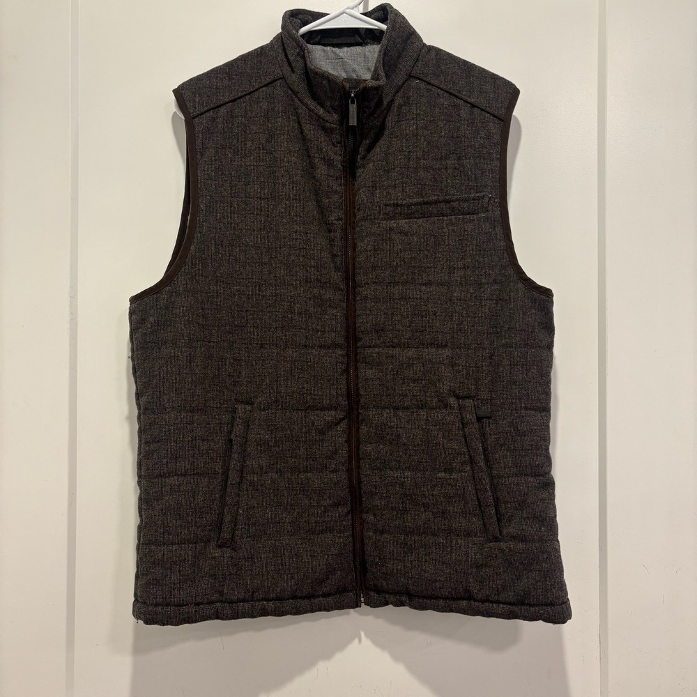 Jos. A. Bank Reserve Mens Brown Quilted Wool Blend Puffer Vest Large Full Zip